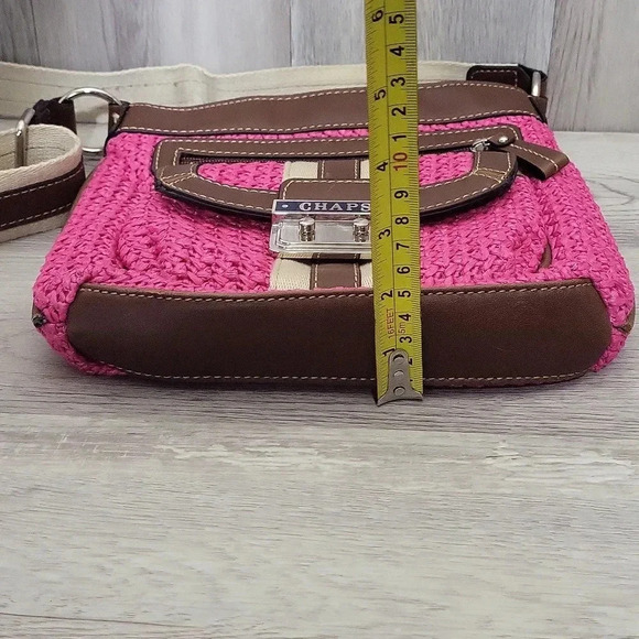 Chaps‎ Pink Brown Woven Faux Leather Multi Pocket Crossbody Bag - Picture 16 of 16